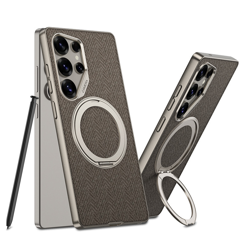 Compatible with Samsung S26 Ultra phone case, S25U rotating stand, S24U vegan leather magnetic wireless charging protective case