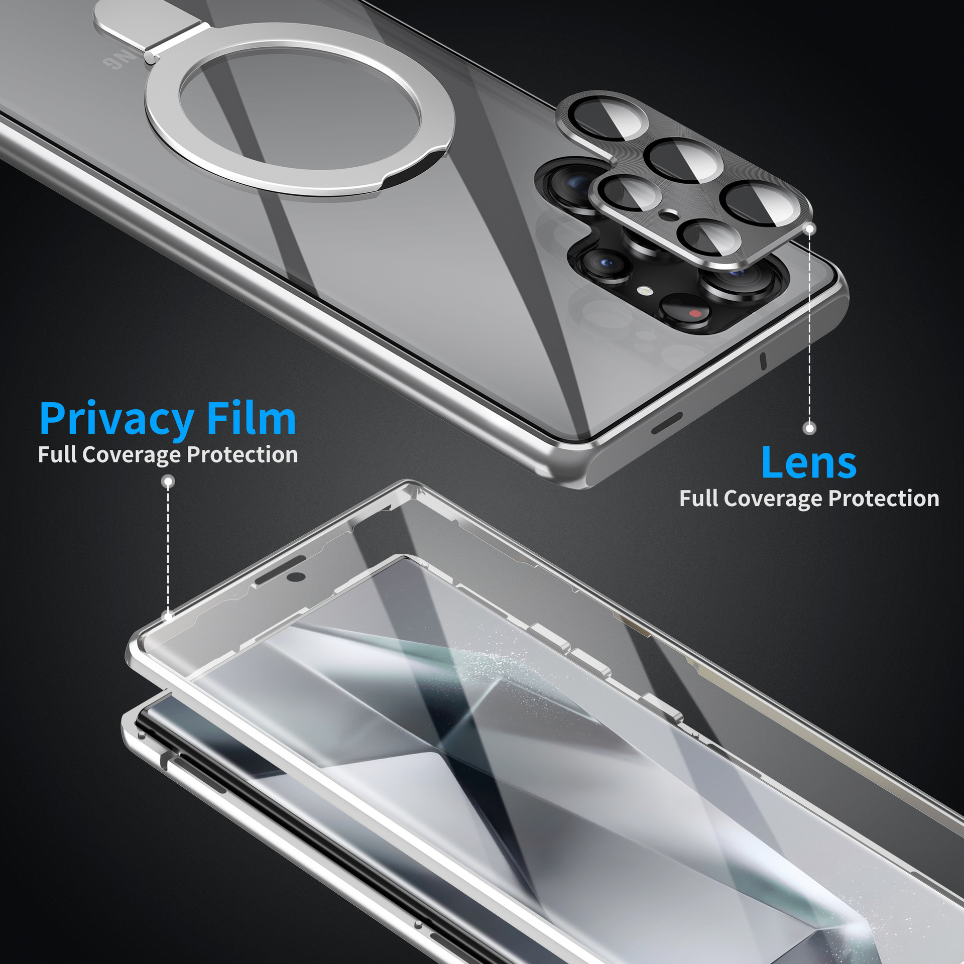 Compatible with Samsung S26 Ultra phone case, S25 Ultra metal magnetic holder, S24 Ultra full-coverage protective case