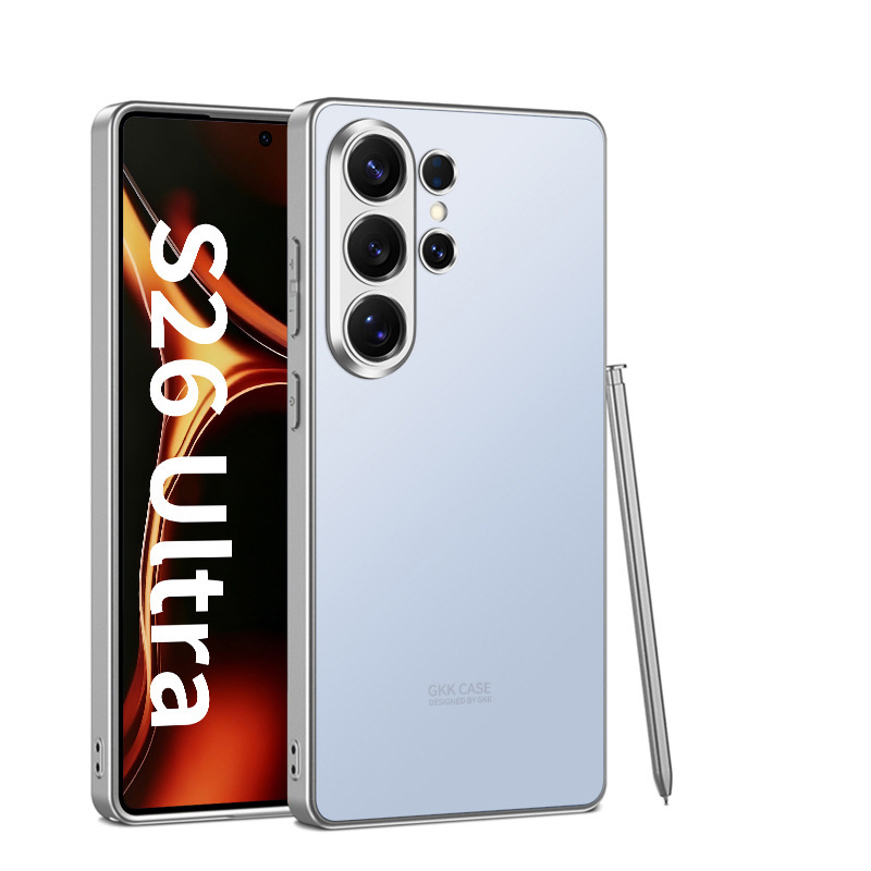 Compatible with Samsung S26 Ultra and S25 Ultra phone cases. Features include a soft-touch AG finish, fingerprint resistance, ultra-thin design, and full coverage for shock protection.