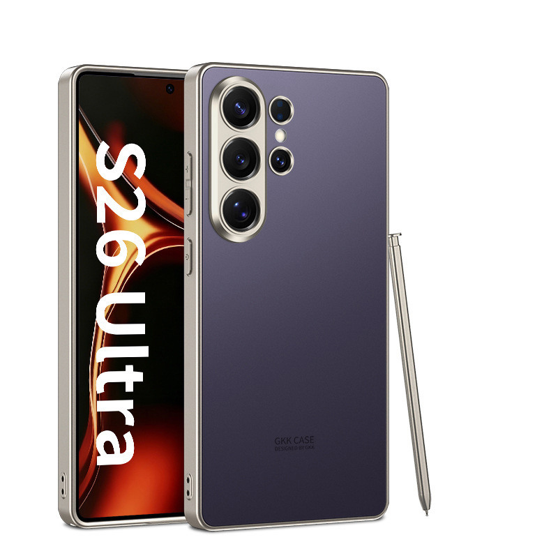 Compatible with Samsung S26 Ultra and S25 Ultra phone cases. Features include a soft-touch AG finish, fingerprint resistance, ultra-thin design, and full coverage for shock protection.