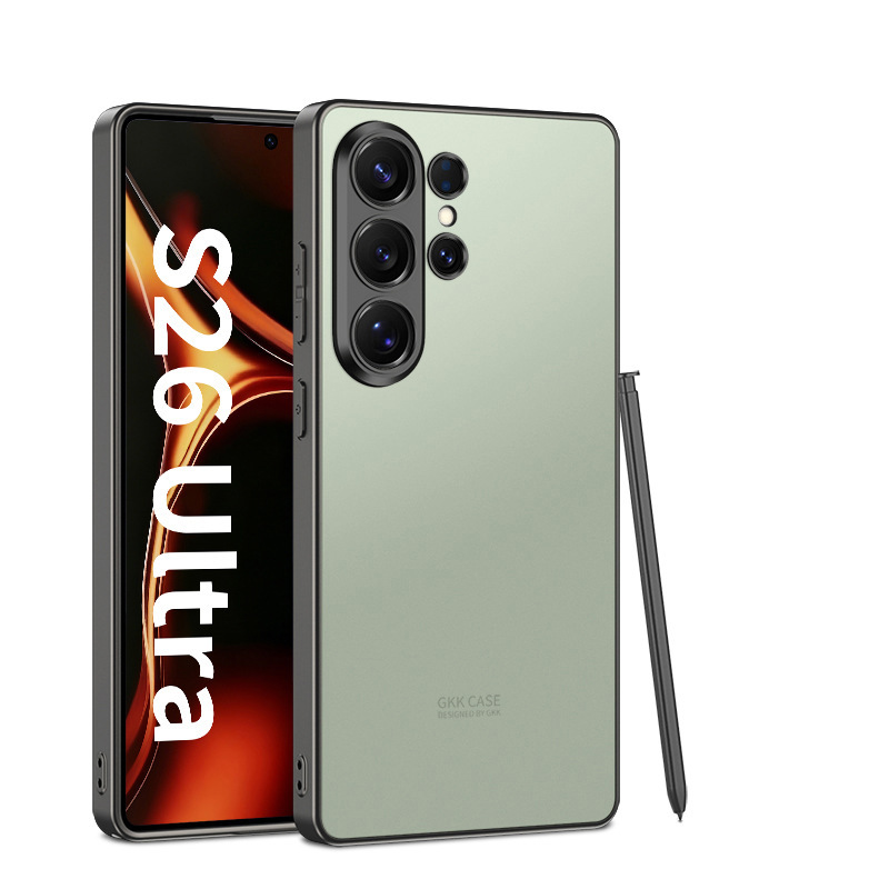 Compatible with Samsung S26 Ultra and S25 Ultra phone cases. Features include a soft-touch AG finish, fingerprint resistance, ultra-thin design, and full coverage for shock protection.