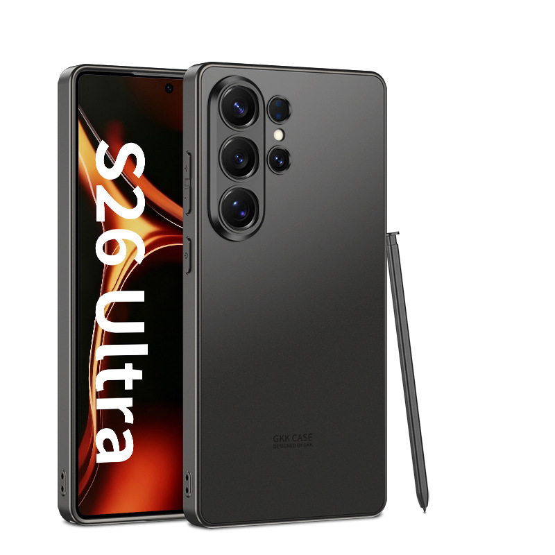 Compatible with Samsung S26 Ultra and S25 Ultra phone cases. Features include a soft-touch AG finish, fingerprint resistance, ultra-thin design, and full coverage for shock protection.