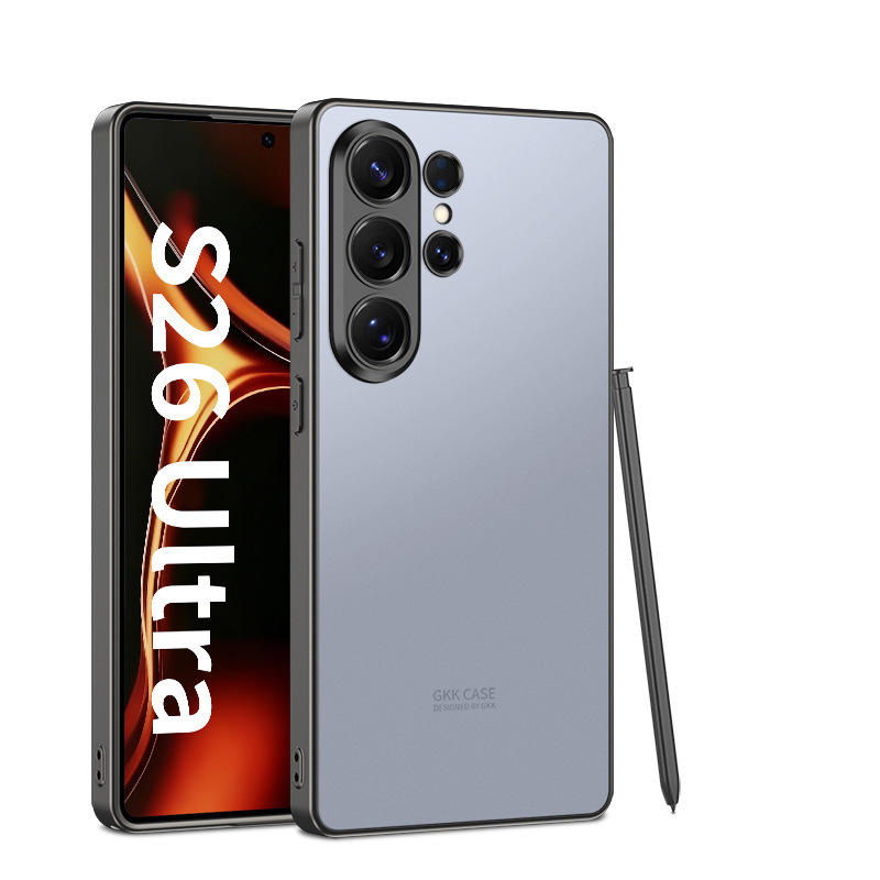 Compatible with Samsung S26 Ultra and S25 Ultra phone cases. Features include a soft-touch AG finish, fingerprint resistance, ultra-thin design, and full coverage for shock protection.