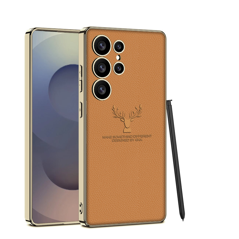 Compatible with Samsung S26 Ultra phone case S25/24U reindeer electroplated vegan leather new full-coverage drop-proof protective case