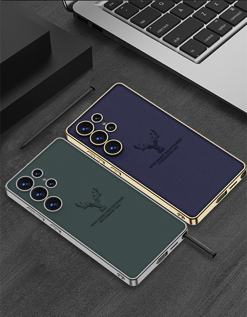 Compatible with Samsung S26 Ultra phone case S25/24U reindeer electroplated vegan leather new full-coverage drop-proof protective case