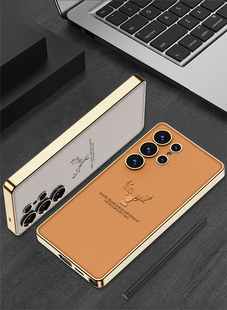 Compatible with Samsung S26 Ultra phone case S25/24U reindeer electroplated vegan leather new full-coverage drop-proof protective case