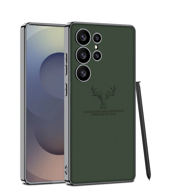 Compatible with Samsung S26 Ultra phone case S25/24U reindeer electroplated vegan leather new full-coverage drop-proof protective case