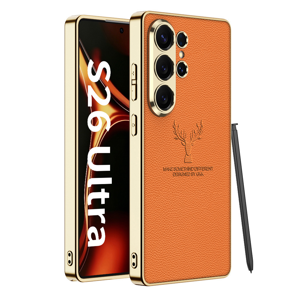 Compatible with Samsung S26 Ultra phone case S25/24U reindeer electroplated vegan leather new full-coverage drop-proof protective case