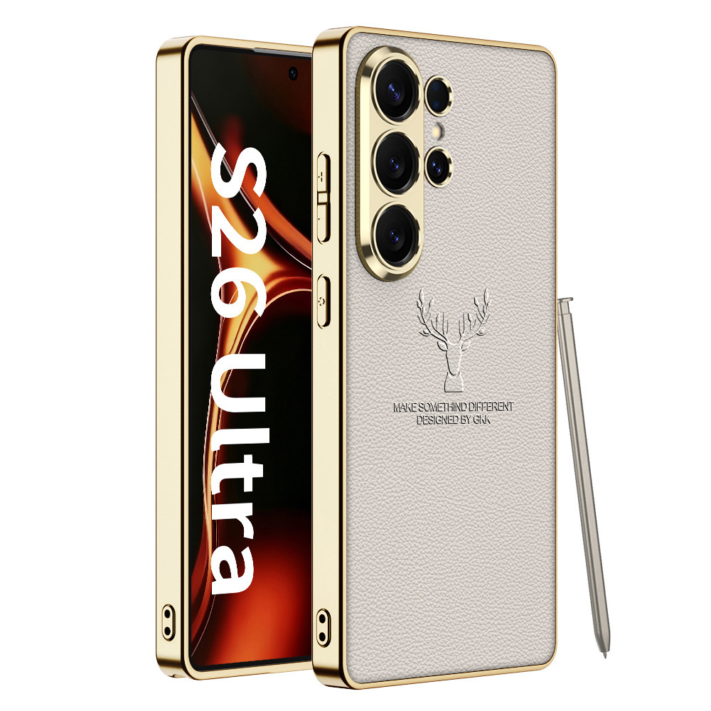 Compatible with Samsung S26 Ultra phone case S25/24U reindeer electroplated vegan leather new full-coverage drop-proof protective case