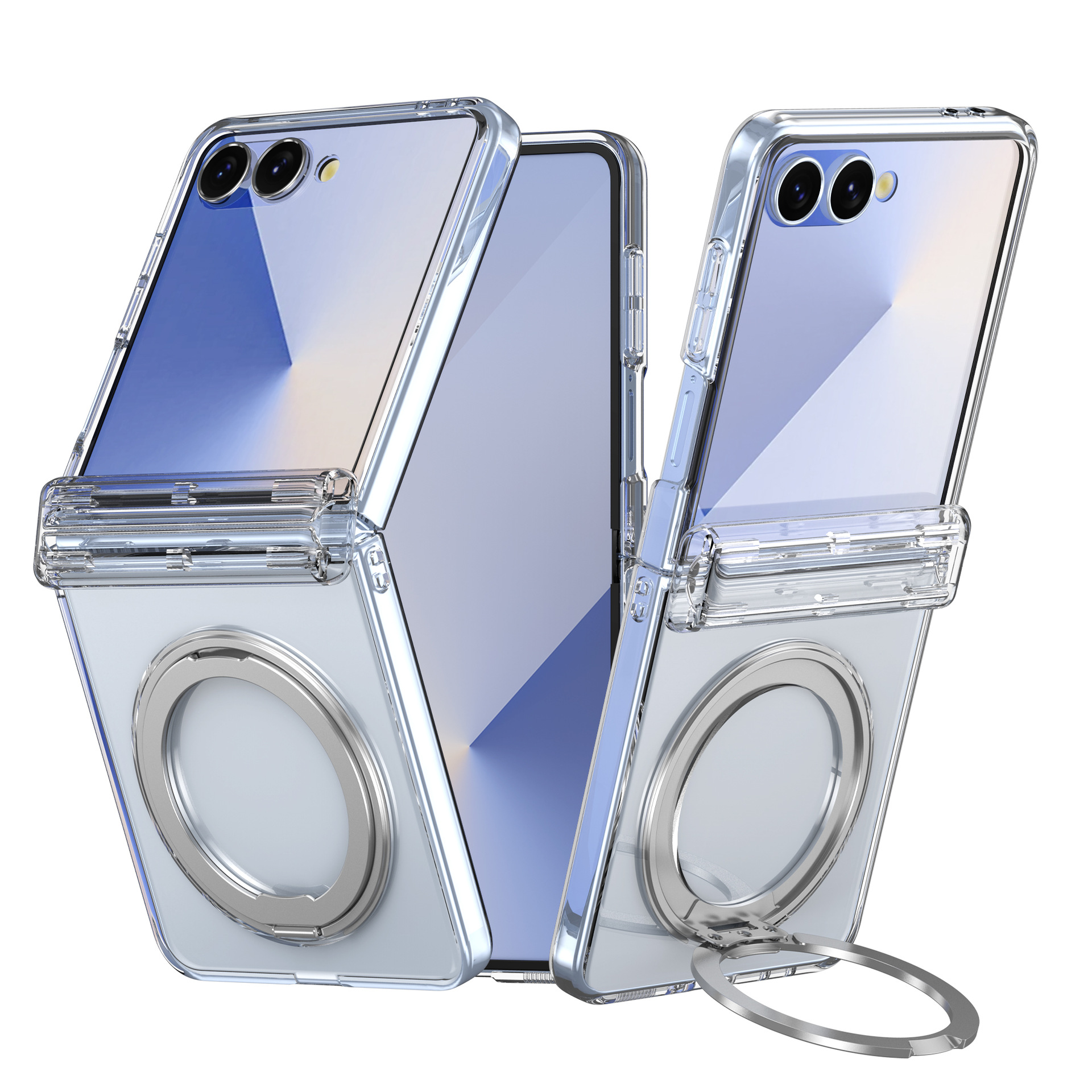 Compatible with Samsung Z Flip 7/6/5 phone case, 360 magnetic stand, wireless charging, transparent, drop-proof protective case