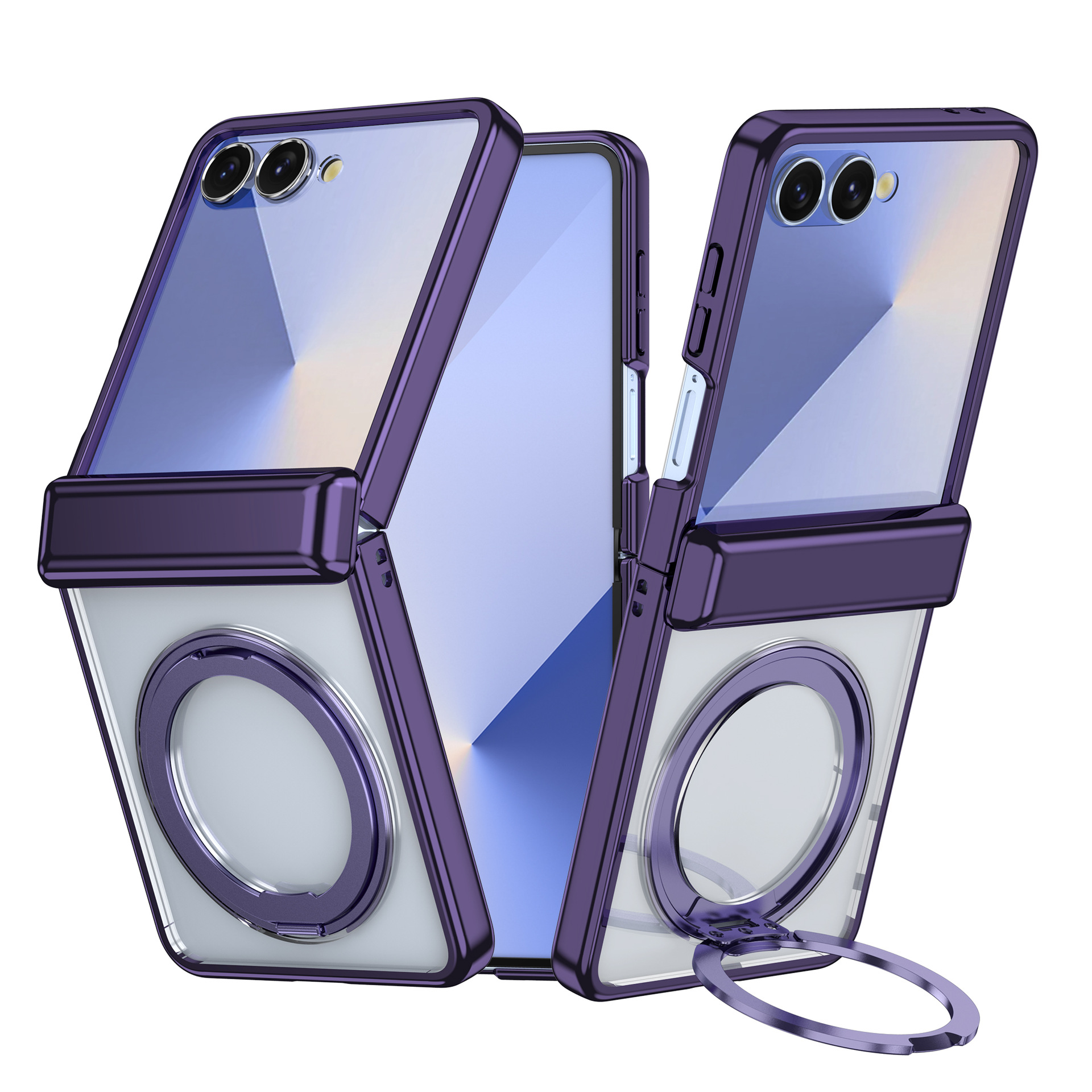 Compatible with Samsung Z Flip 7/6/5 phone case, 360 magnetic stand, wireless charging, transparent, drop-proof protective case