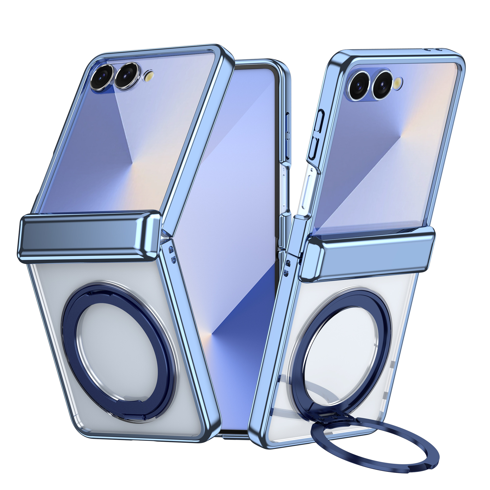 Compatible with Samsung Z Flip 7/6/5 phone case, 360 magnetic stand, wireless charging, transparent, drop-proof protective case
