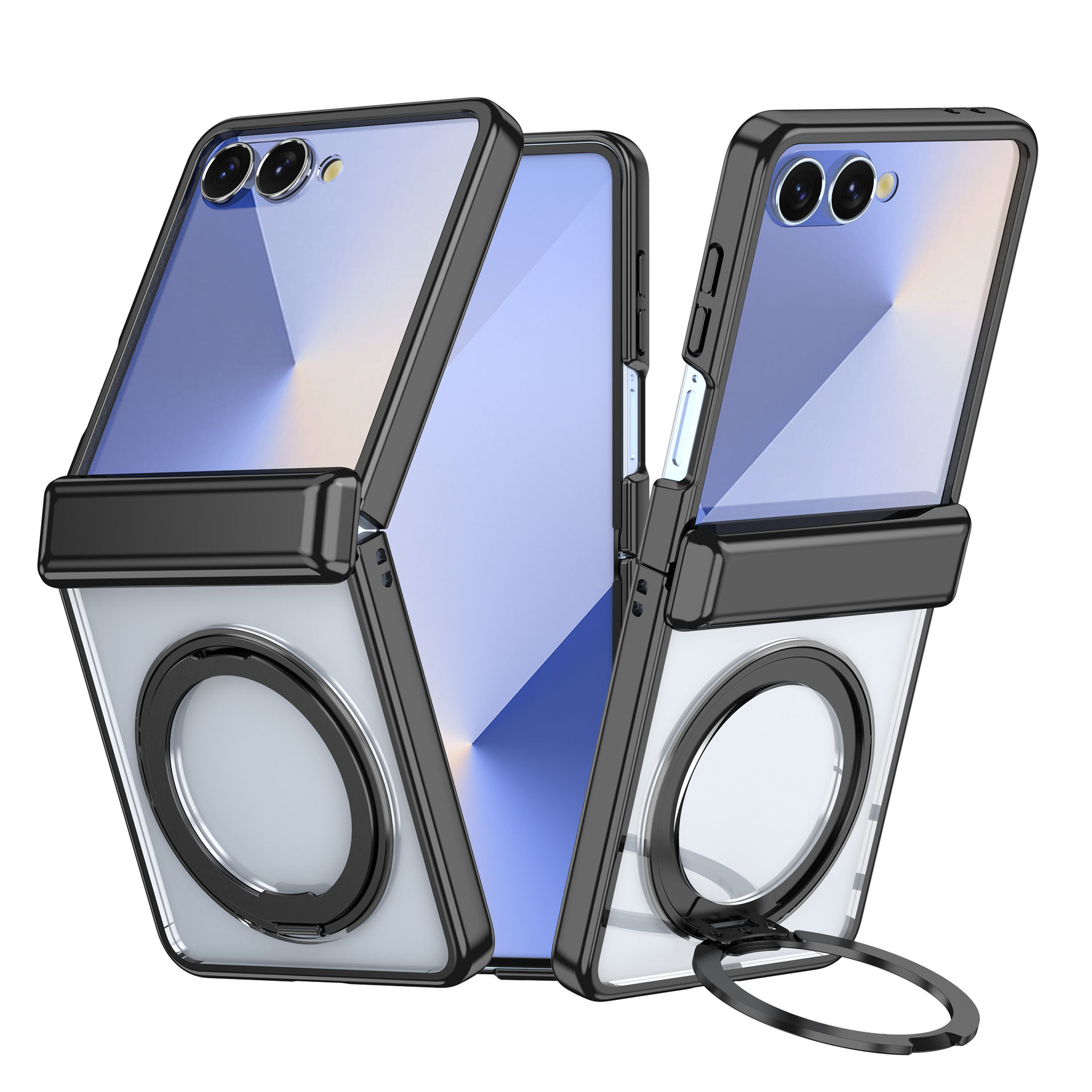 Compatible with Samsung Z Flip 7/6/5 phone case, 360 magnetic stand, wireless charging, transparent, drop-proof protective case