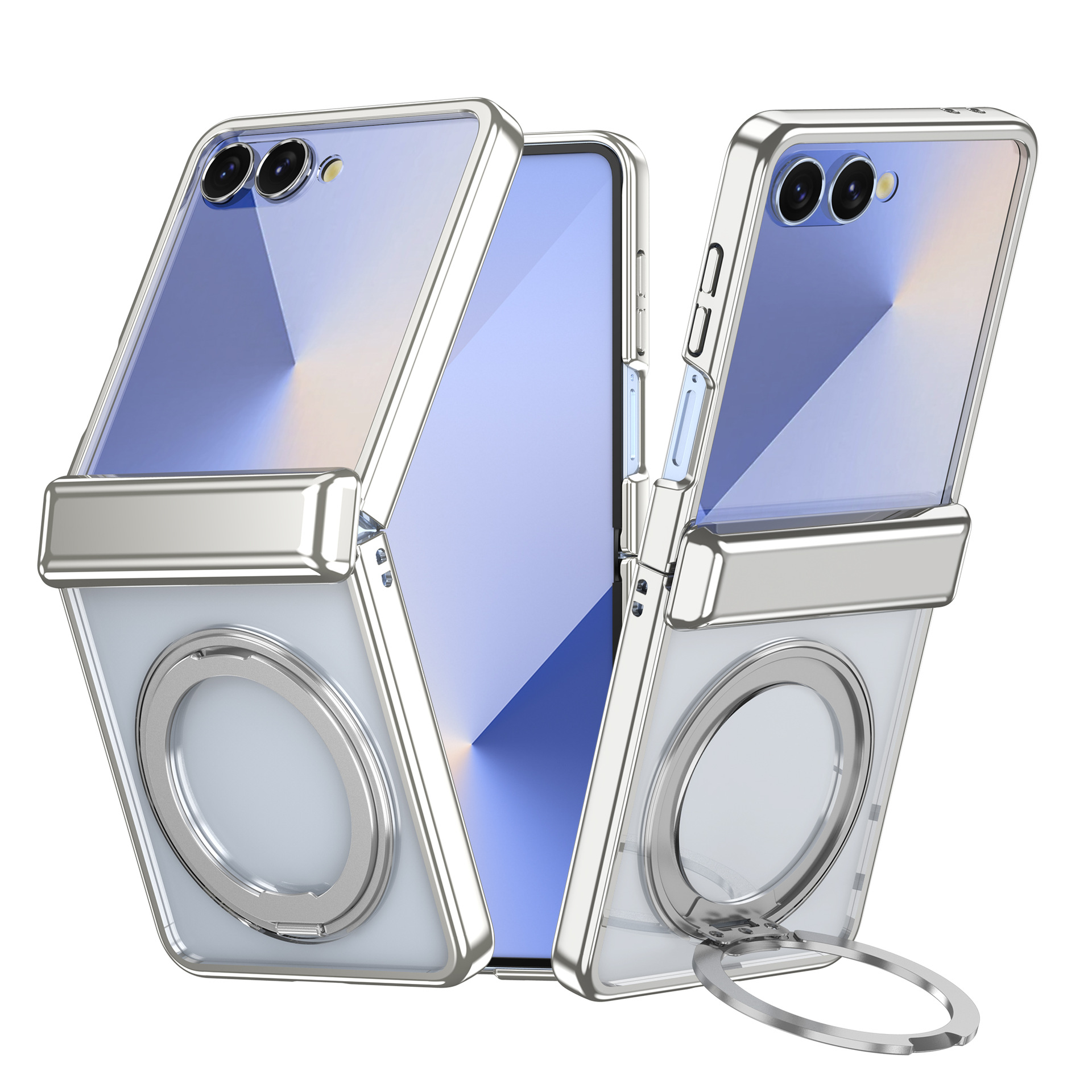 Compatible with Samsung Z Flip 7/6/5 phone case, 360 magnetic stand, wireless charging, transparent, drop-proof protective case