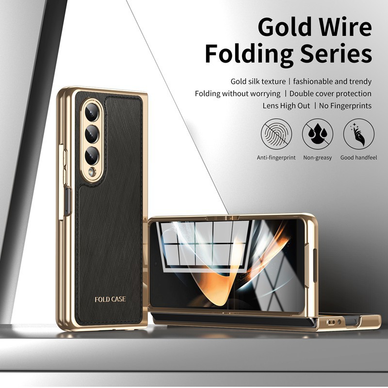 Compatible with Samsung Z Fold7/6/5 phone case, electroplated leather, Fold4/3 case, integrated screen protector, shockproof protective case
