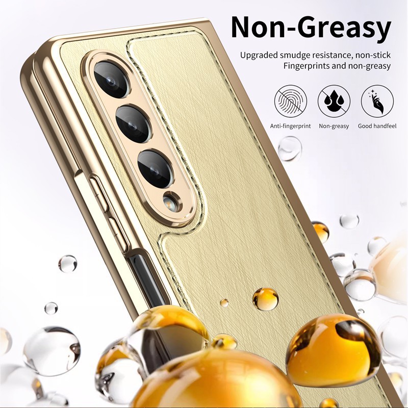Compatible with Samsung Z Fold7/6/5 phone case, electroplated leather, Fold4/3 case, integrated screen protector, shockproof protective case