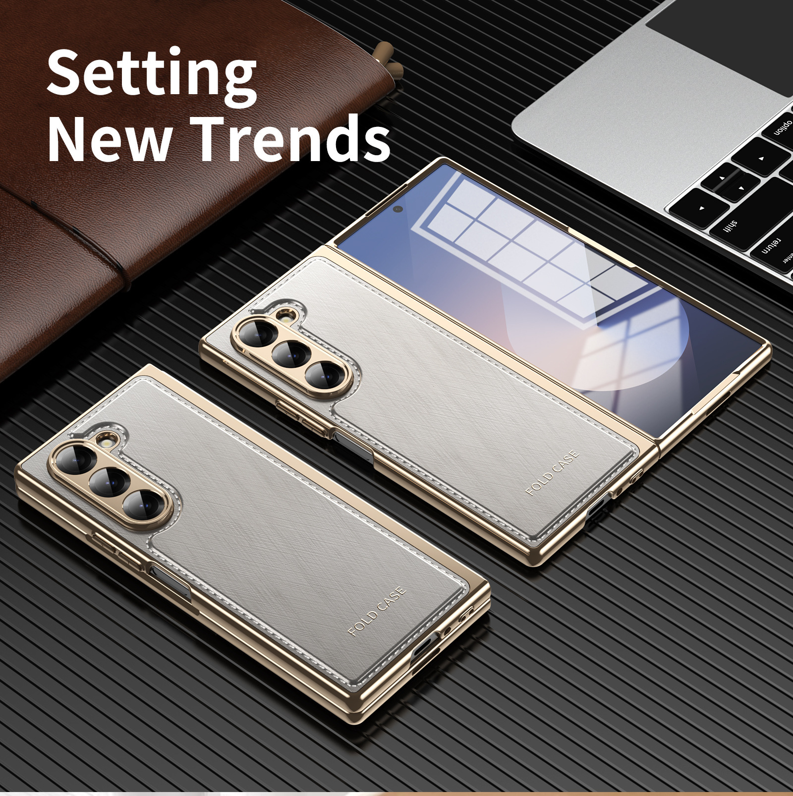 Compatible with Samsung Z Fold7/6/5 phone case, electroplated leather, Fold4/3 case, integrated screen protector, shockproof protective case