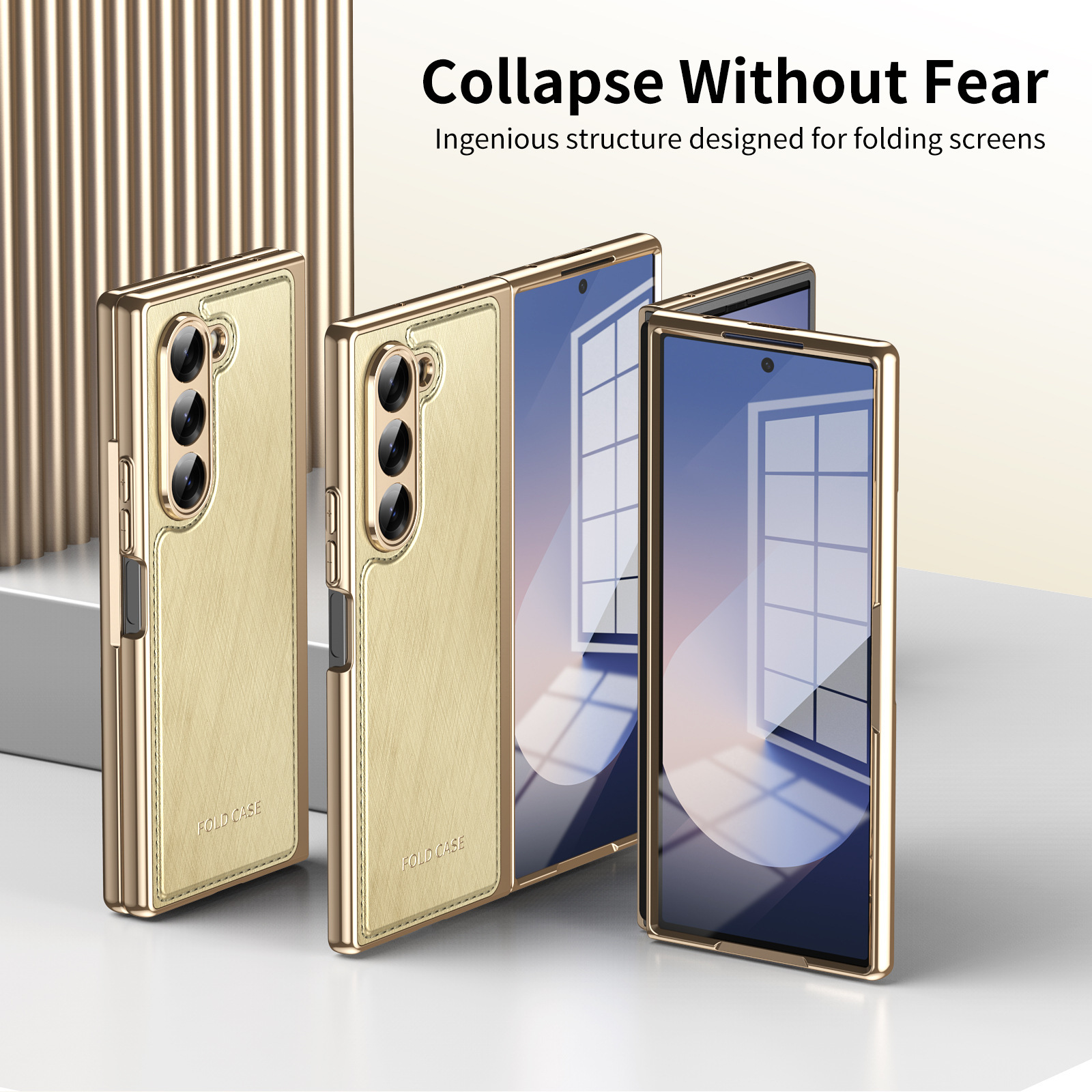 Compatible with Samsung Z Fold7/6/5 phone case, electroplated leather, Fold4/3 case, integrated screen protector, shockproof protective case