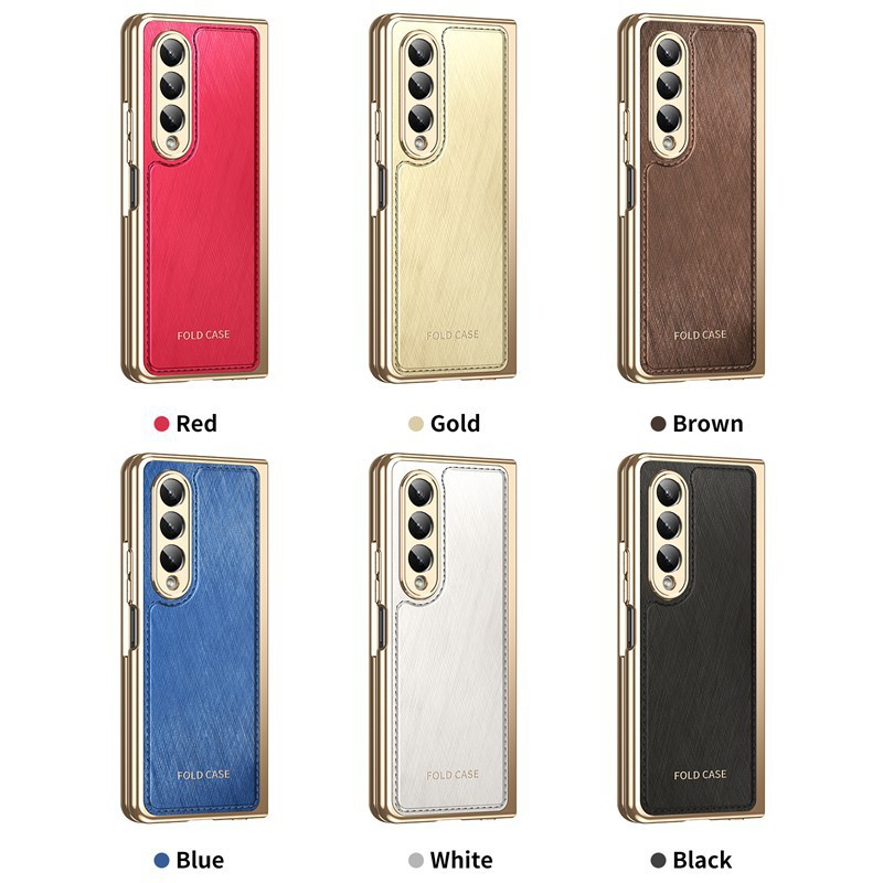Compatible with Samsung Z Fold7/6/5 phone case, electroplated leather, Fold4/3 case, integrated screen protector, shockproof protective case