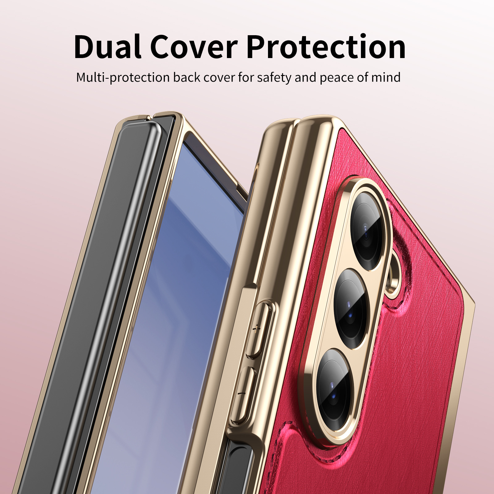 Compatible with Samsung Z Fold7/6/5 phone case, electroplated leather, Fold4/3 case, integrated screen protector, shockproof protective case