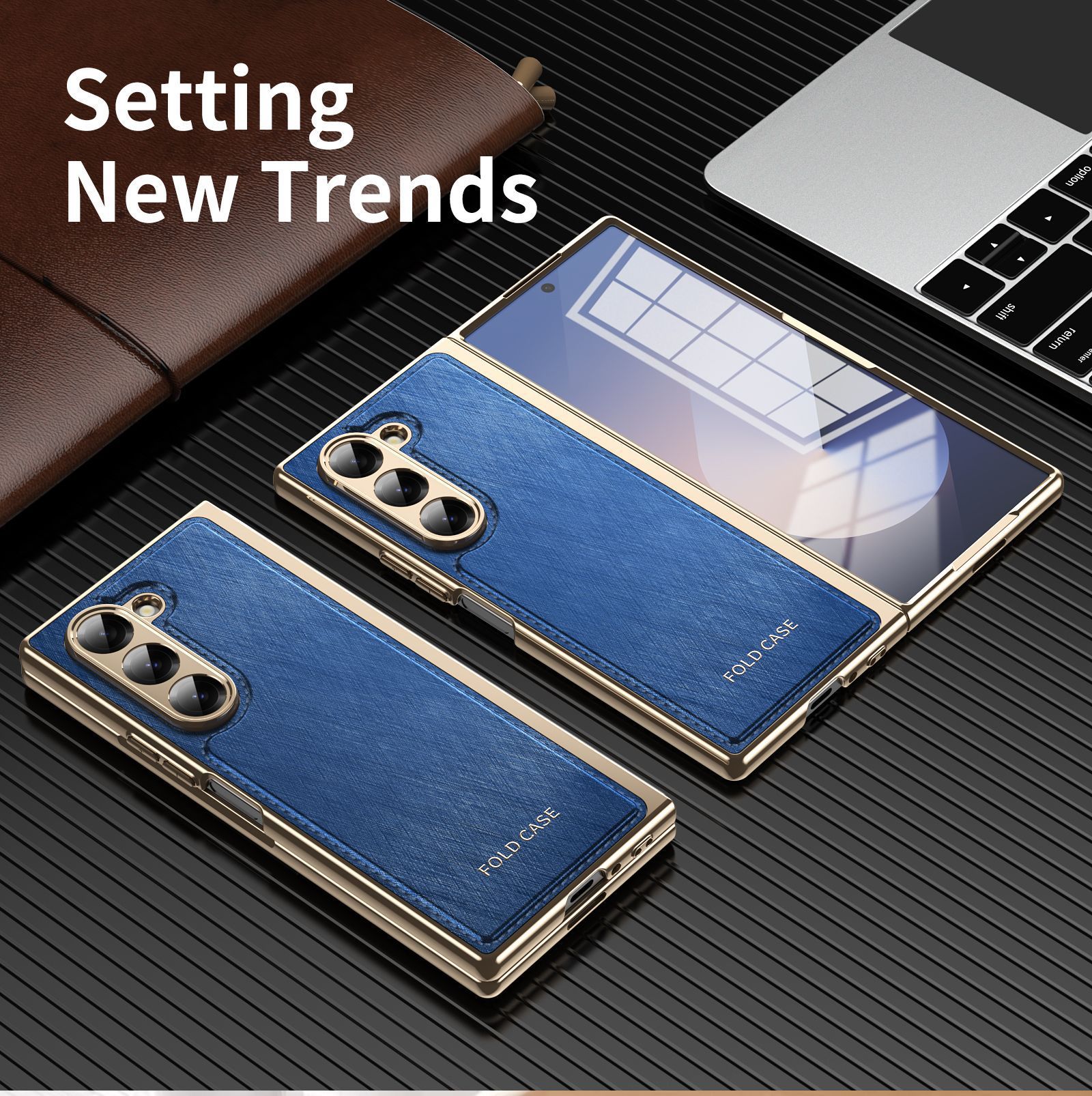 Compatible with Samsung Z Fold7/6/5 phone case, electroplated leather, Fold4/3 case, integrated screen protector, shockproof protective case