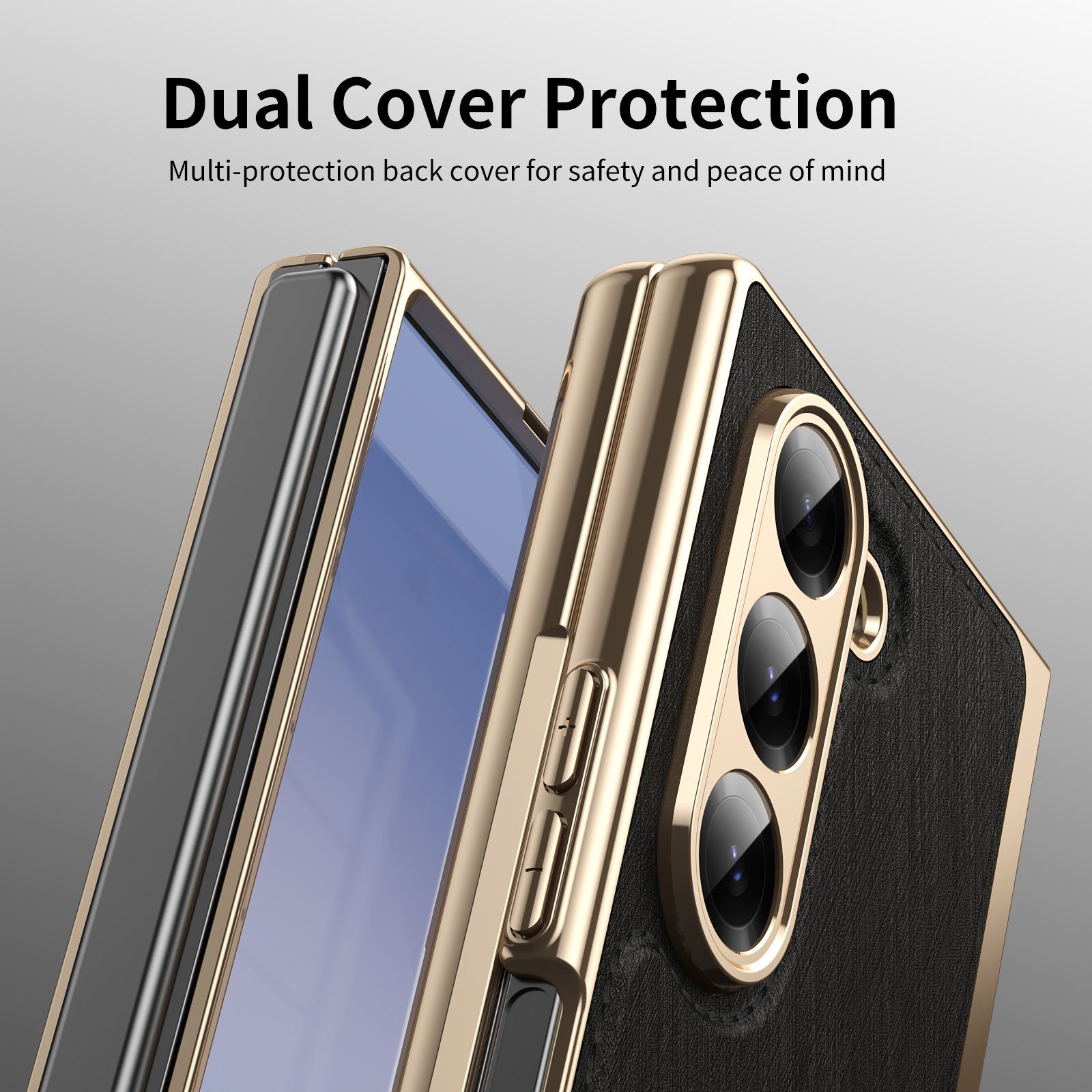 Compatible with Samsung Z Fold7/6/5 phone case, electroplated leather, Fold4/3 case, integrated screen protector, shockproof protective case