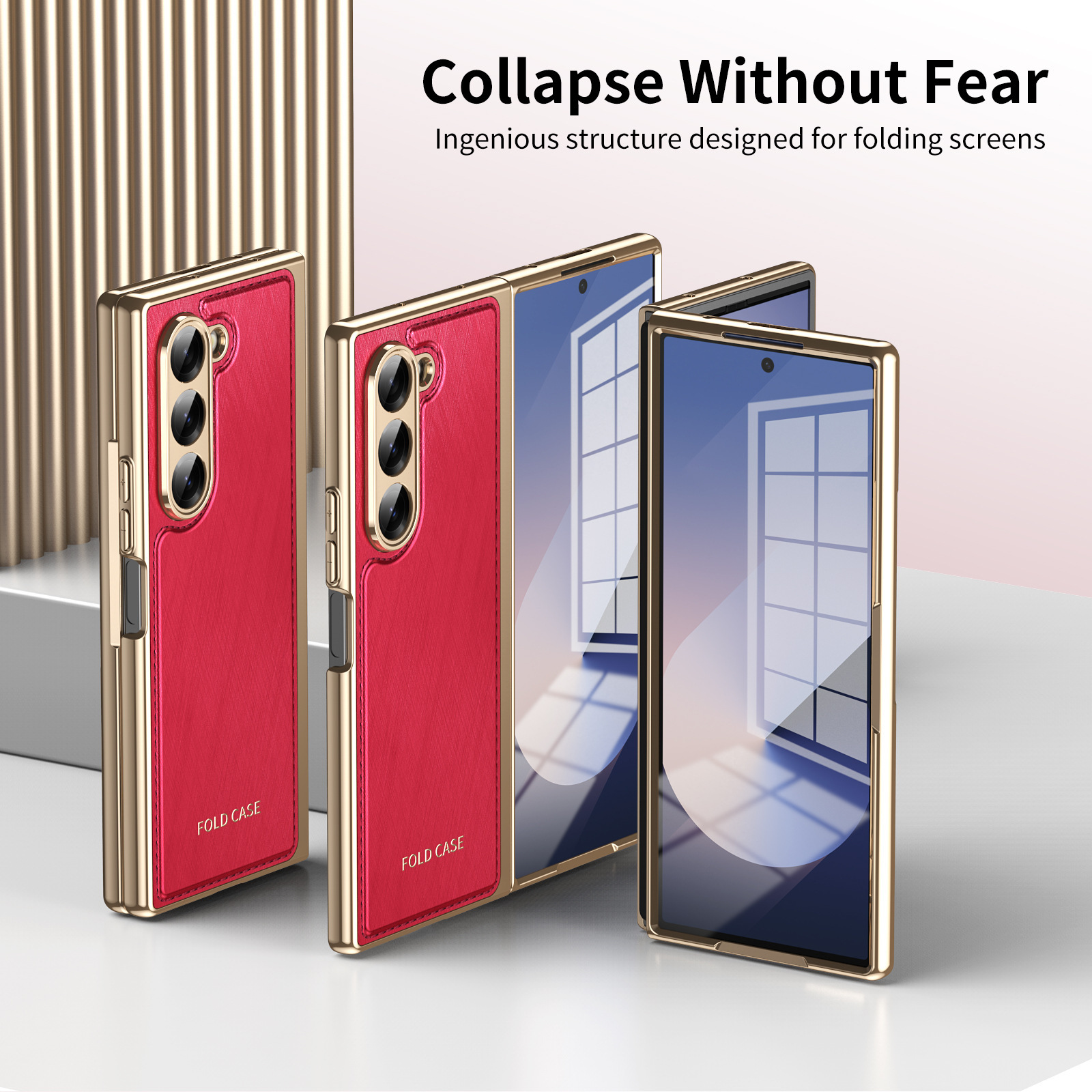 Compatible with Samsung Z Fold7/6/5 phone case, electroplated leather, Fold4/3 case, integrated screen protector, shockproof protective case