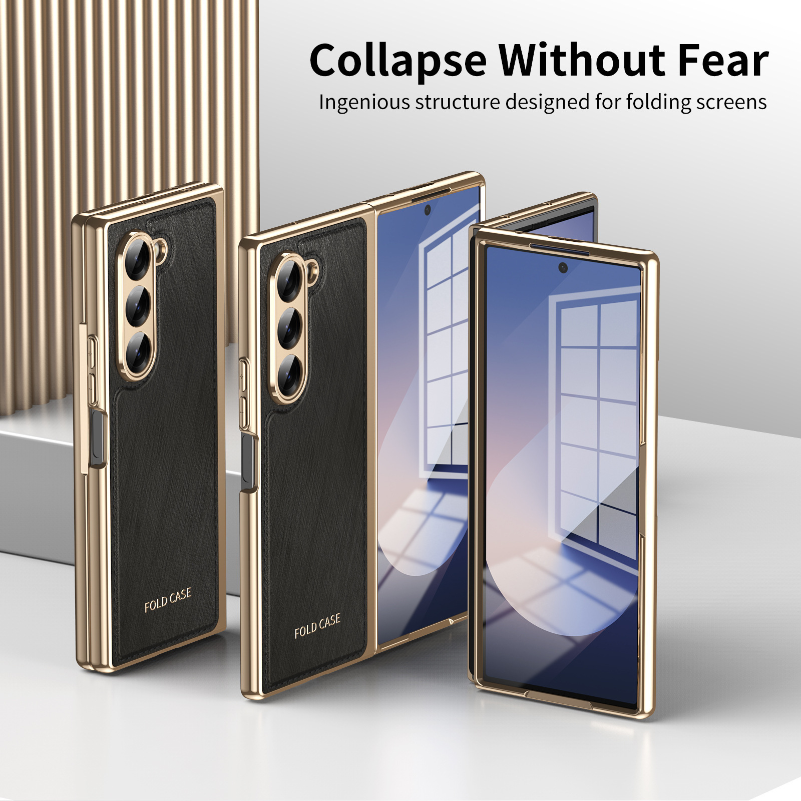 Compatible with Samsung Z Fold7/6/5 phone case, electroplated leather, Fold4/3 case, integrated screen protector, shockproof protective case