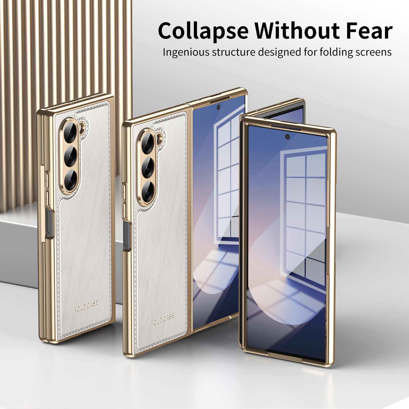 Compatible with Samsung Z Fold7/6/5 phone case, electroplated leather, Fold4/3 case, integrated screen protector, shockproof protective case