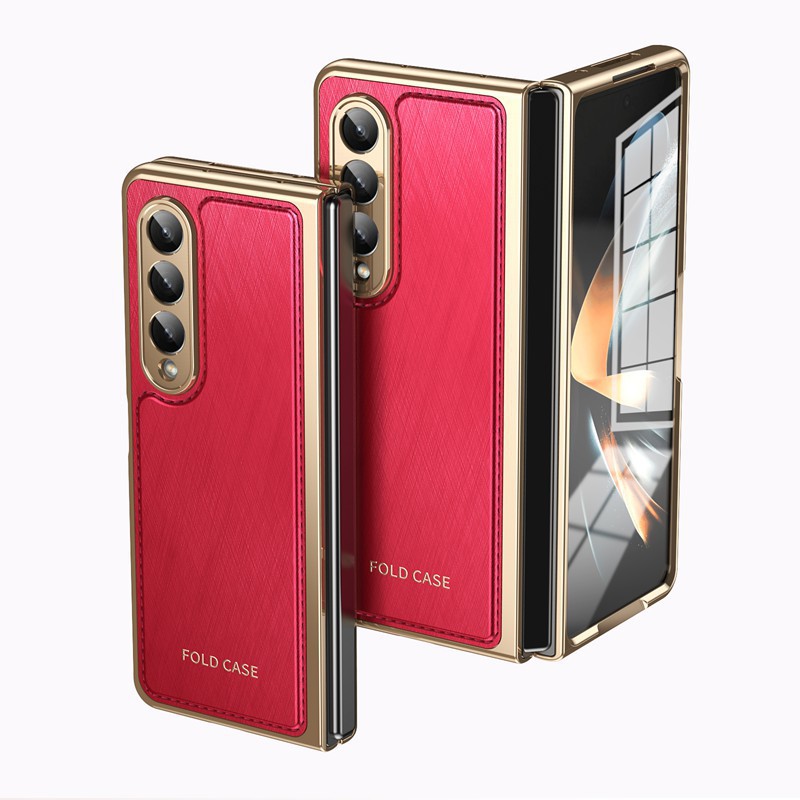 Compatible with Samsung Z Fold7/6/5 phone case, electroplated leather, Fold4/3 case, integrated screen protector, shockproof protective case