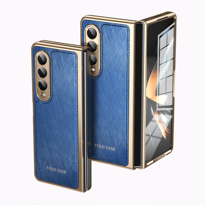 Compatible with Samsung Z Fold7/6/5 phone case, electroplated leather, Fold4/3 case, integrated screen protector, shockproof protective case