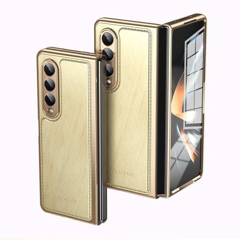 Compatible with Samsung Z Fold7/6/5 phone case, electroplated leather, Fold4/3 case, integrated screen protector, shockproof protective case