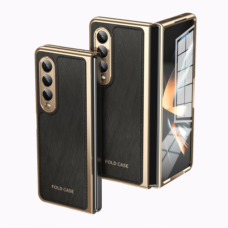 Compatible with Samsung Z Fold7/6/5 phone case, electroplated leather, Fold4/3 case, integrated screen protector, shockproof protective case