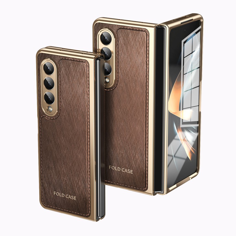 Compatible with Samsung Z Fold7/6/5 phone case, electroplated leather, Fold4/3 case, integrated screen protector, shockproof protective case