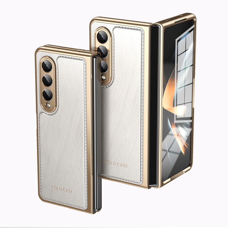 Compatible with Samsung Z Fold7/6/5 phone case, electroplated leather, Fold4/3 case, integrated screen protector, shockproof protective case