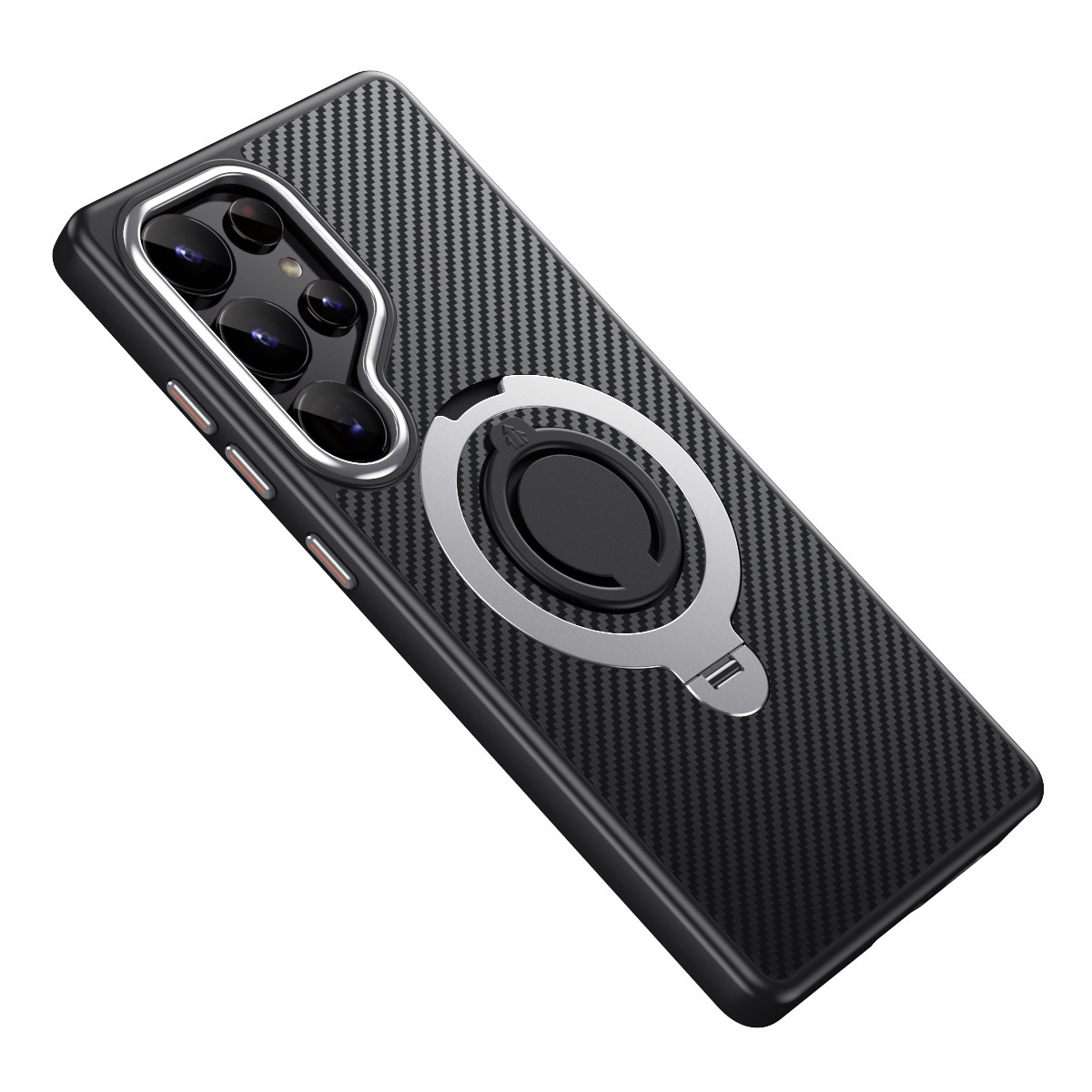 Compatible with Samsung S25 Ultra phone case, 24plus magnetic 360° rotating stand, and S23 carbon fiber textured protective case.