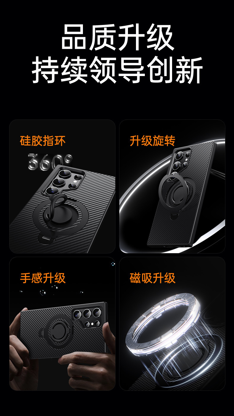 Compatible with Samsung S25 Ultra phone case, 24plus magnetic 360° rotating stand, and S23 carbon fiber textured protective case.