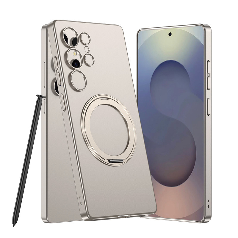 Compatible with Samsung S25 Ultra phone case, ultra-thin MagSafe magnetic 360° rotating stand, full-coverage drop-proof hard case