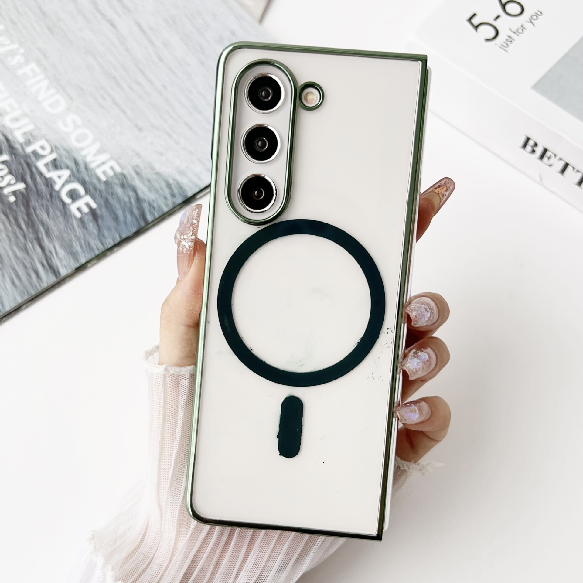Compatible with Samsung Z Fold 8/7 phone case 6/5 wireless charging magnetic 4/3 transparent electroplated Flip 8/7 protective case