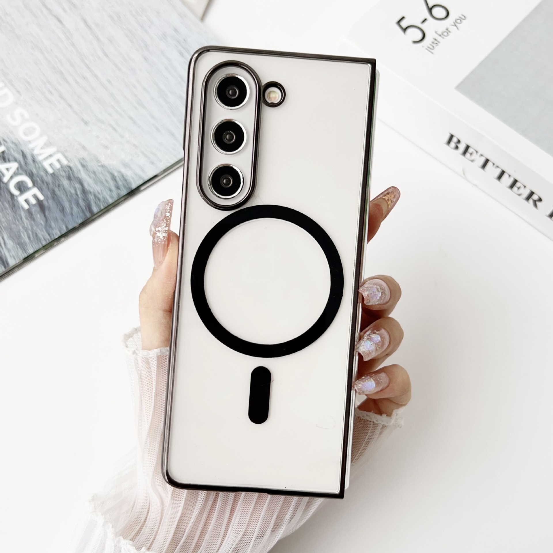 Compatible with Samsung Z Fold 8/7 phone case 6/5 wireless charging magnetic 4/3 transparent electroplated Flip 8/7 protective case
