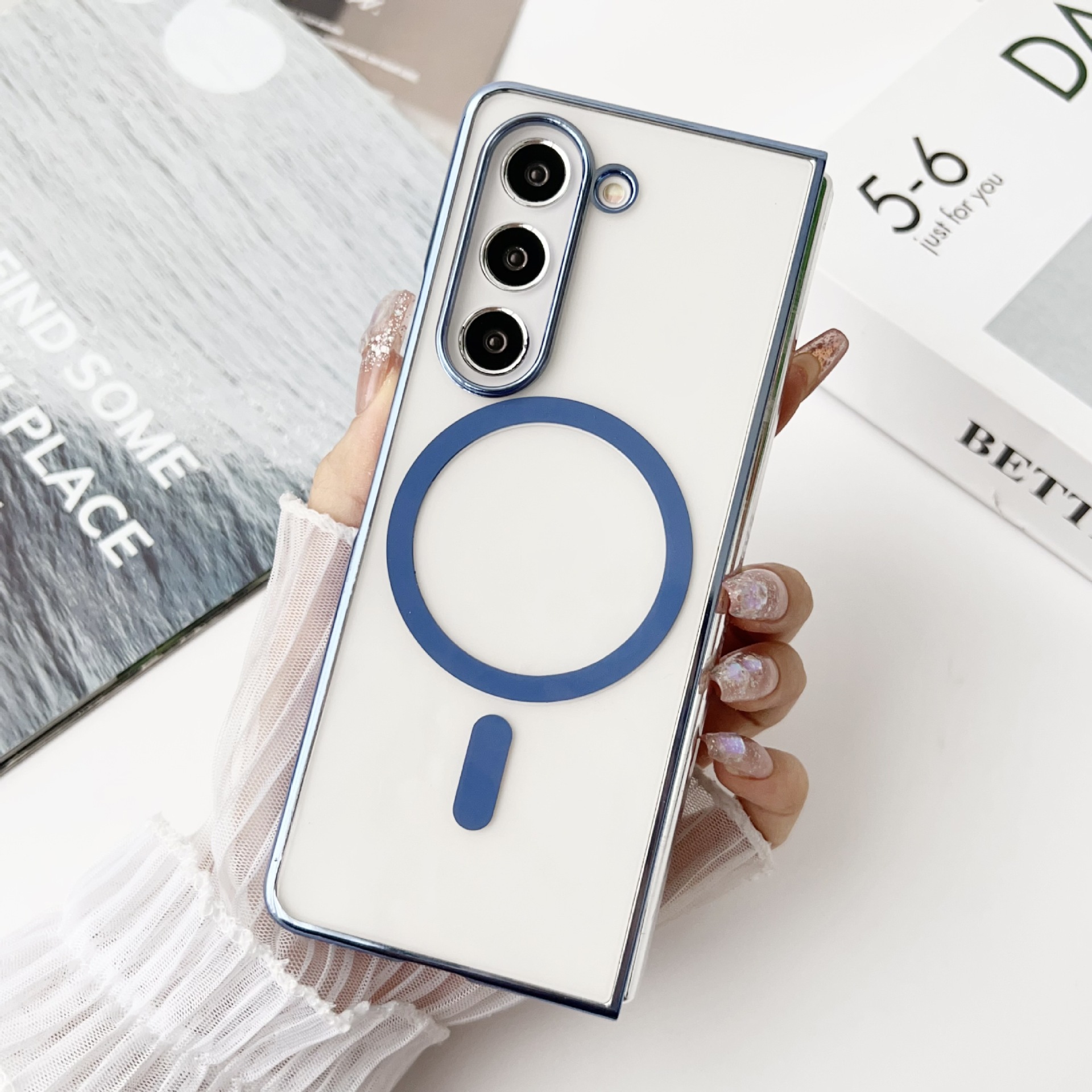 Compatible with Samsung Z Fold 8/7 phone case 6/5 wireless charging magnetic 4/3 transparent electroplated Flip 8/7 protective case