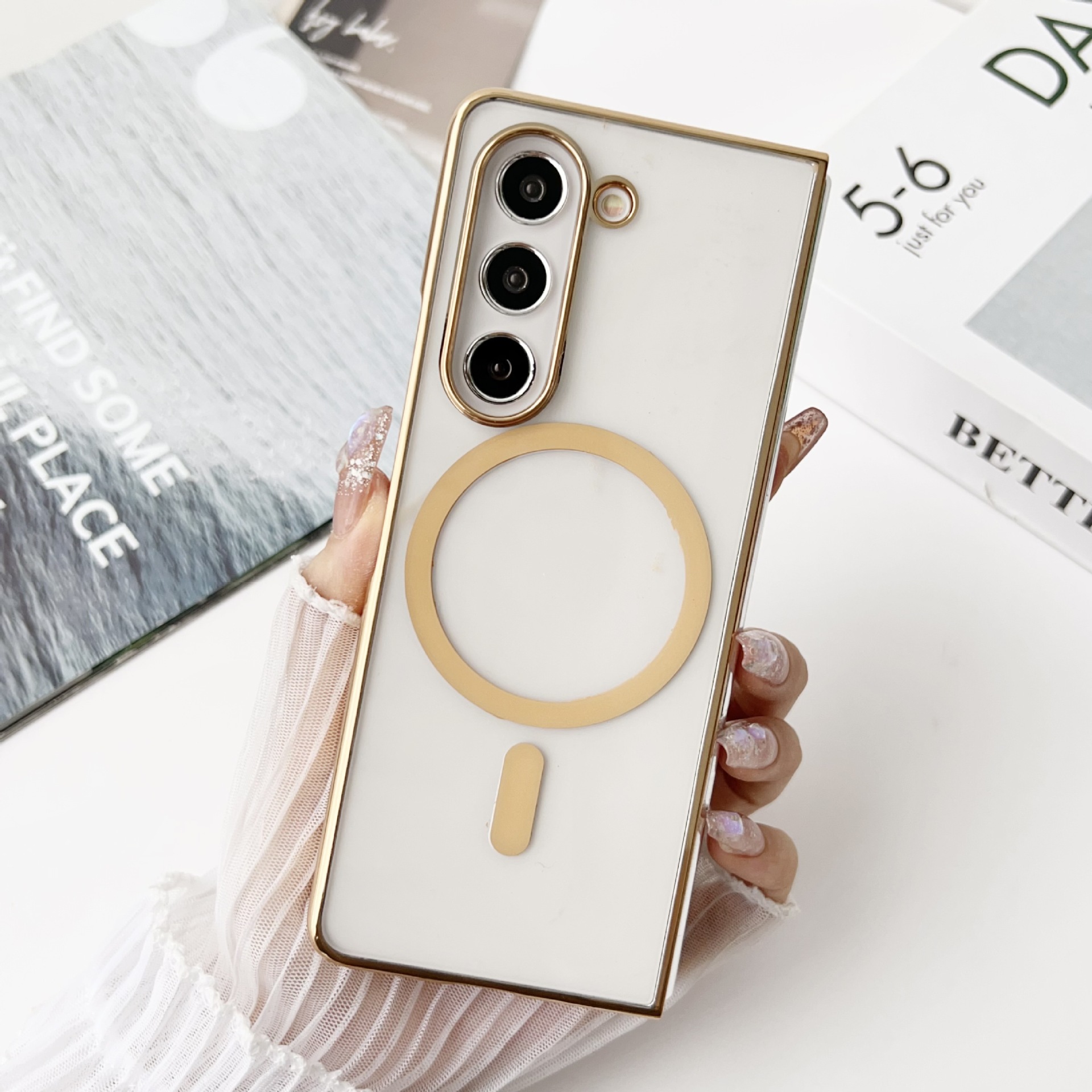 Compatible with Samsung Z Fold 8/7 phone case 6/5 wireless charging magnetic 4/3 transparent electroplated Flip 8/7 protective case