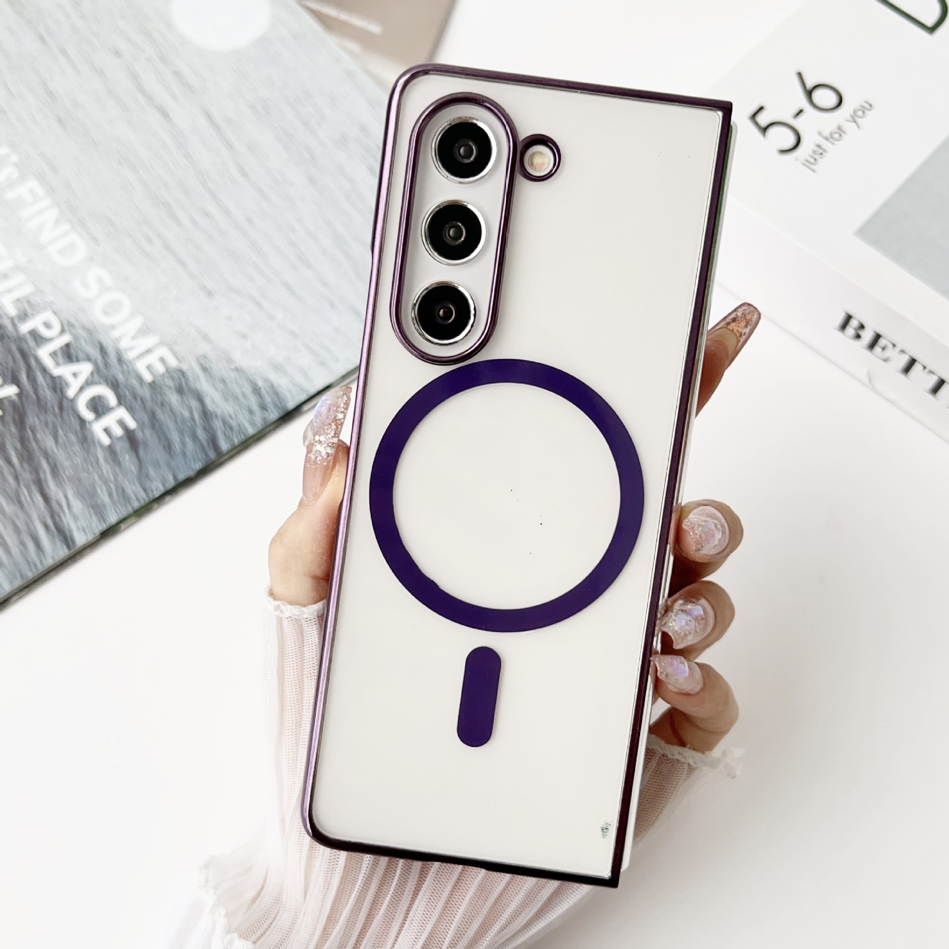 Compatible with Samsung Z Fold 8/7 phone case 6/5 wireless charging magnetic 4/3 transparent electroplated Flip 8/7 protective case