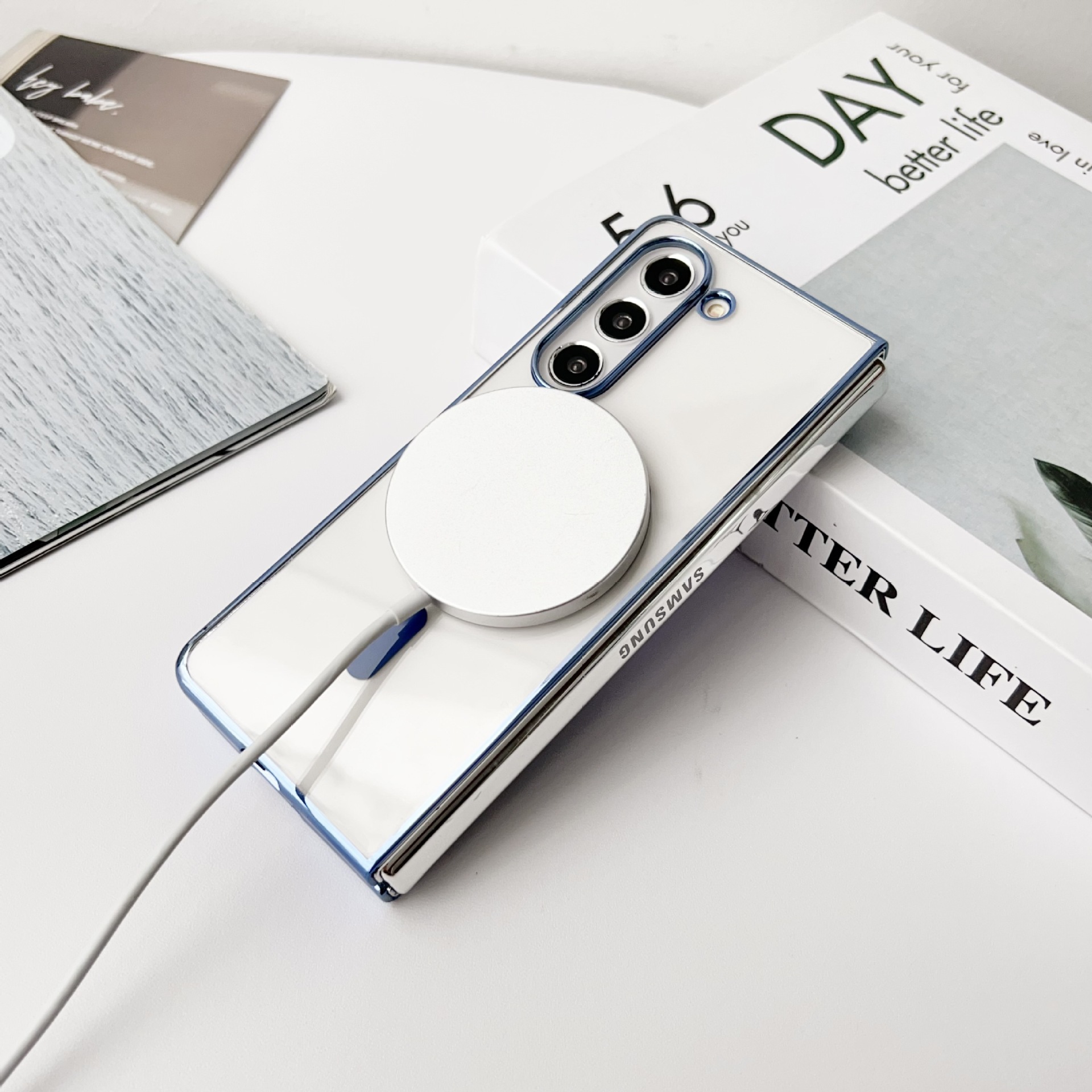 Compatible with Samsung Z Fold 8/7 phone case 6/5 wireless charging magnetic 4/3 transparent electroplated Flip 8/7 protective case