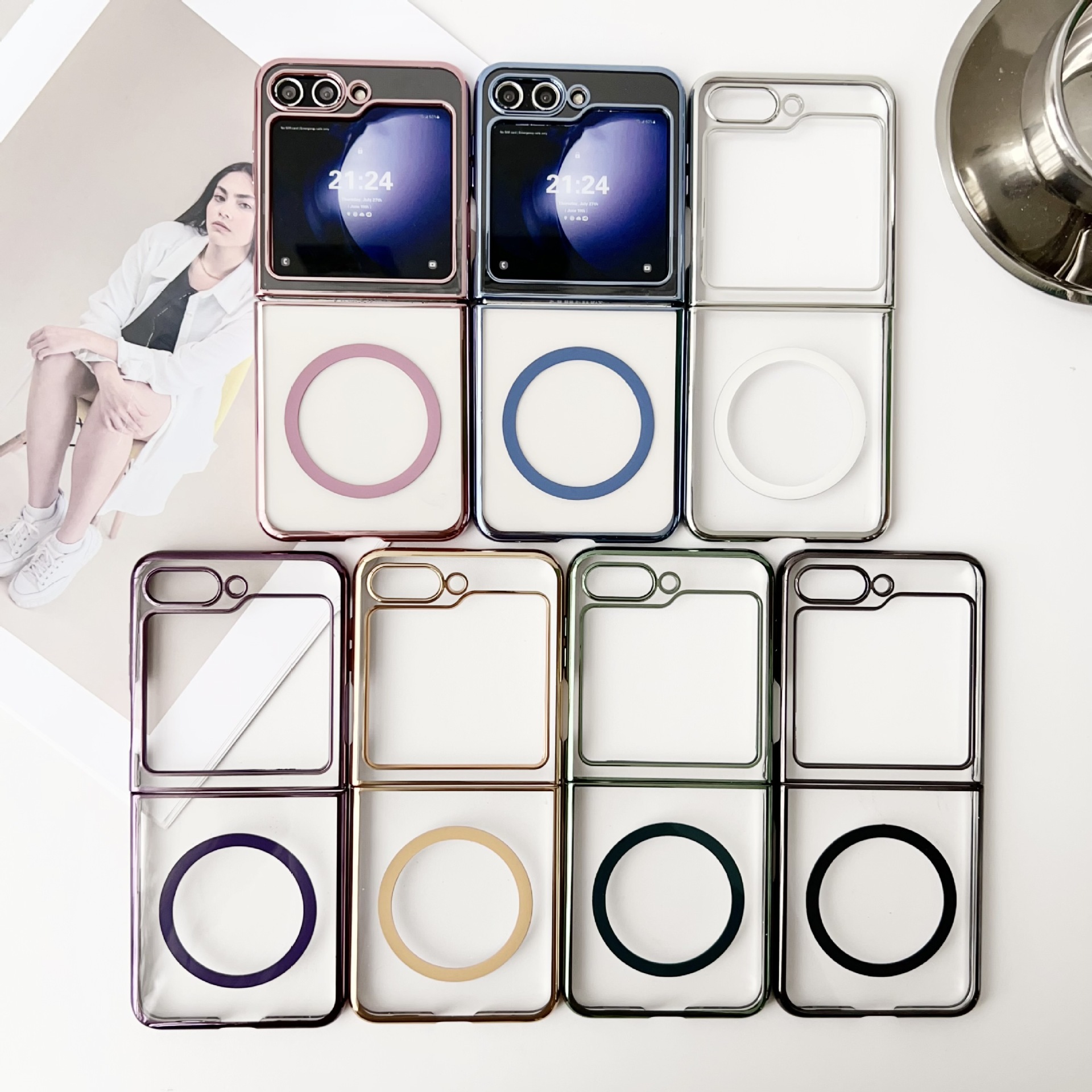 Compatible with Samsung Z Fold 8/7 phone case 6/5 wireless charging magnetic 4/3 transparent electroplated Flip 8/7 protective case