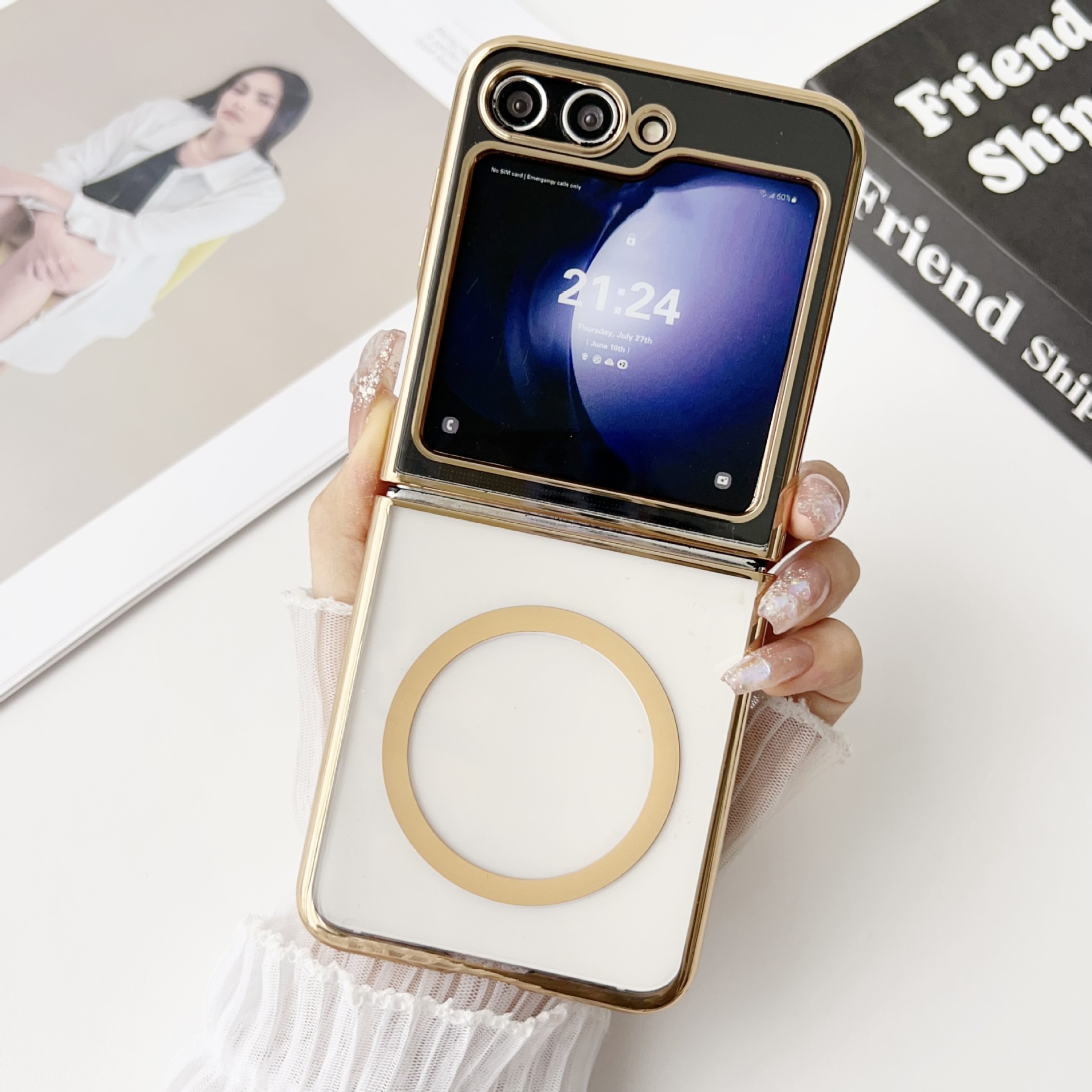 Compatible with Samsung Z Fold 8/7 phone case 6/5 wireless charging magnetic 4/3 transparent electroplated Flip 8/7 protective case