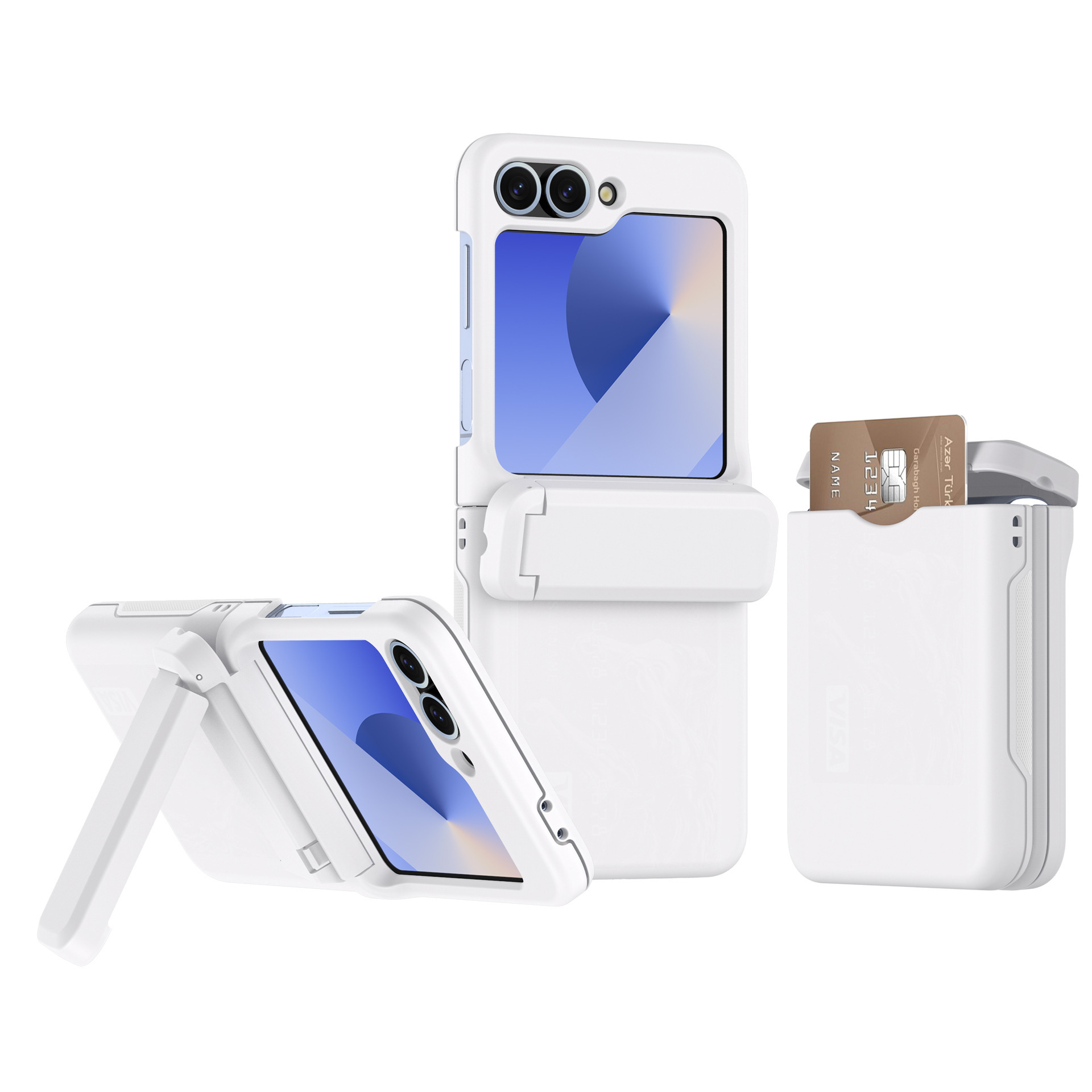 Compatible with Samsung Z Flip 6/5 phone case, Flip 7 card slot holder, spring hinge, fully transparent drop-proof protective case