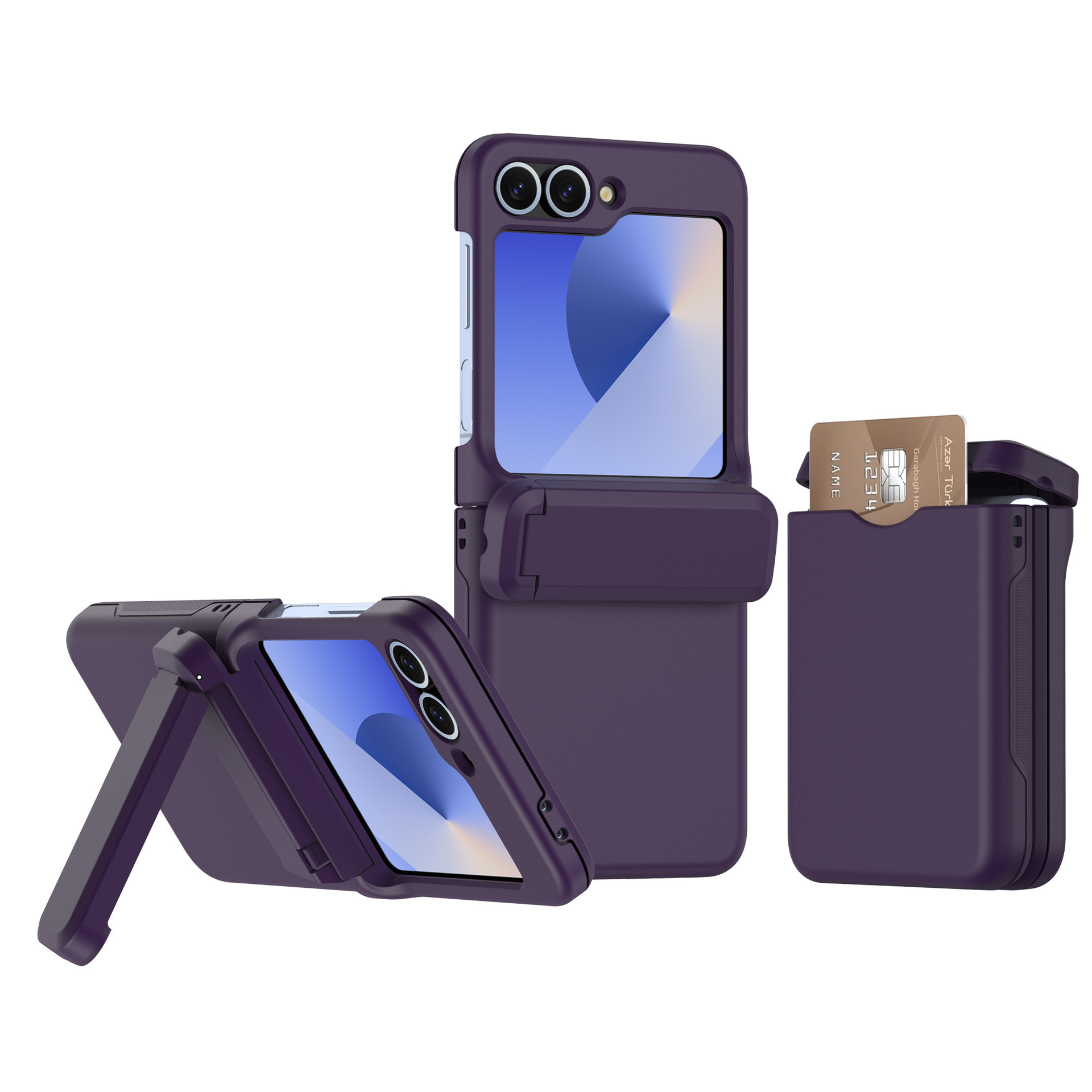 Compatible with Samsung Z Flip 6/5 phone case, Flip 7 card slot holder, spring hinge, fully transparent drop-proof protective case