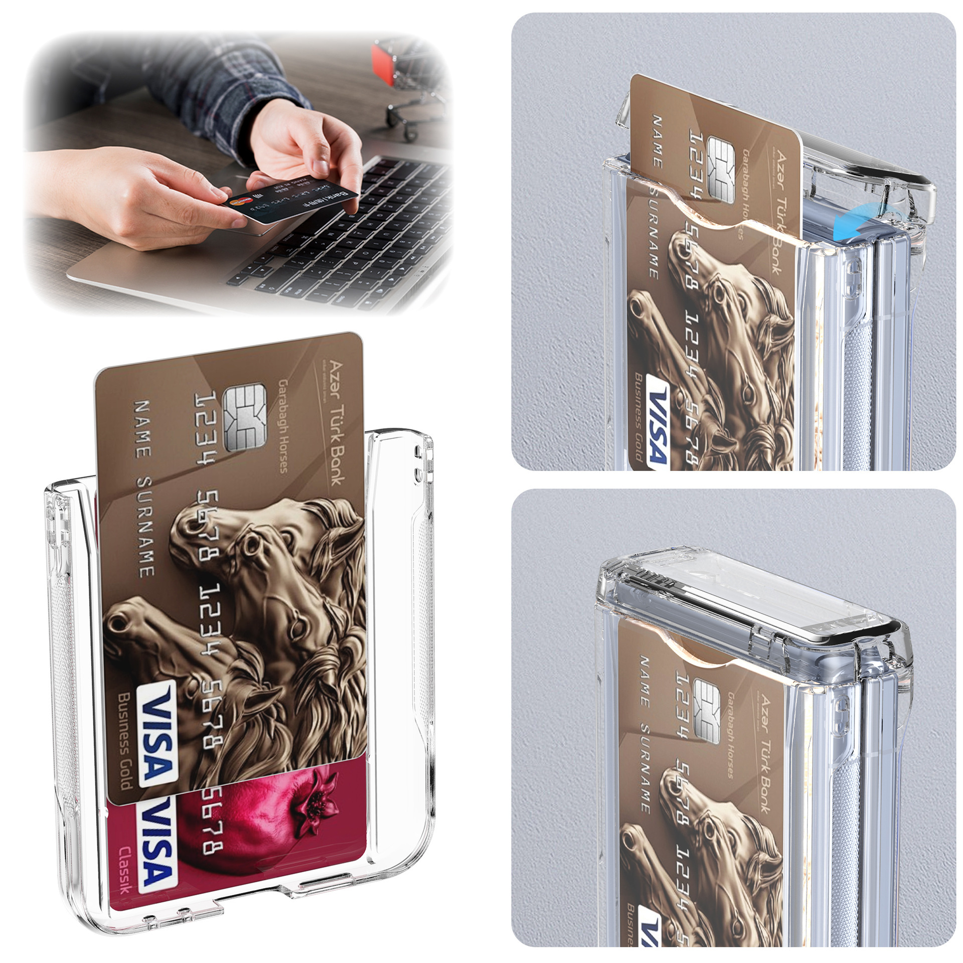 Compatible with Samsung Z Flip 6/5 phone case, Flip 7 card slot holder, spring hinge, fully transparent drop-proof protective case