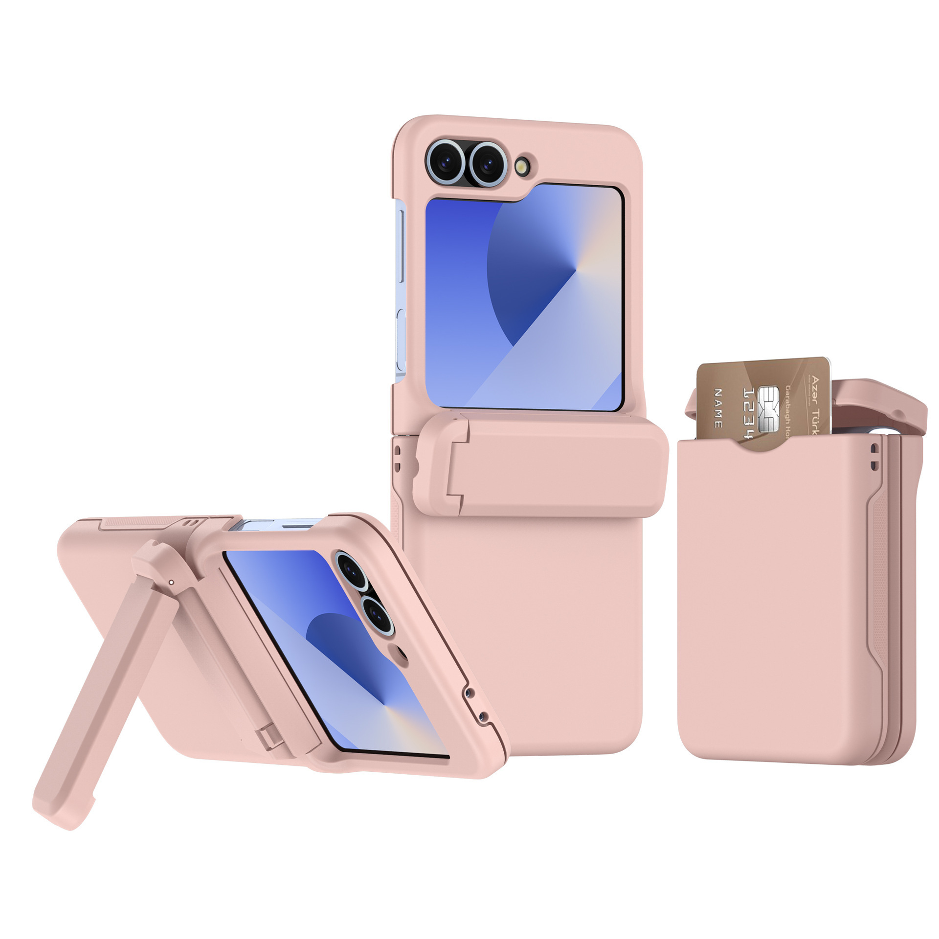 Compatible with Samsung Z Flip 6/5 phone case, Flip 7 card slot holder, spring hinge, fully transparent drop-proof protective case